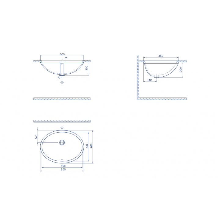 Turkuaz Cerastyle Tezgah Altı Lavabo 55X43Cm